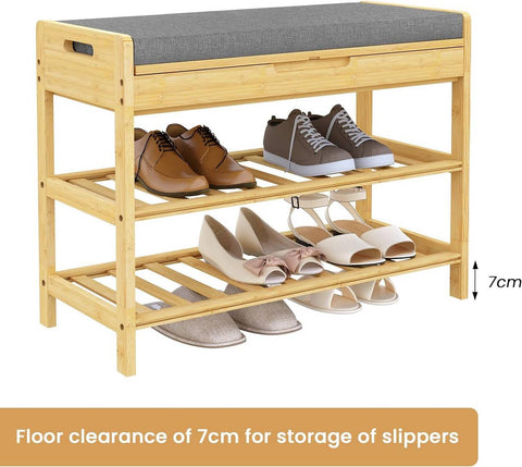 Rootz Bamboo Shoe Bench - Shoe Rack - Entryway Bench - Foam Padding - 68cm x 50cm x 30cm