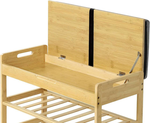 Rootz Bamboo Shoe Bench - Shoe Rack - Entryway Bench - Foam Padding - 68cm x 50cm x 30cm