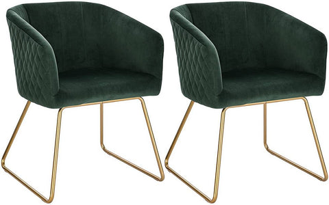 Rootz Velvet Dining Chairs Set of 2 - Elegant Chairs - Comfortable Seating - Sturdy and Durable - Golden Metal Legs - Non-Slip - Easy Assembly - 76.5cm Height - Supports up to 120kg
