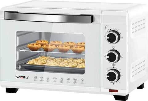 Rootz Mini Oven - Compact Kitchen Appliance - Multifunctional Cooker - Efficient Cooking Technology - User-Friendly Design - Elegant White Metal with Double Glass Door - 453mm x 298mm x 333mm