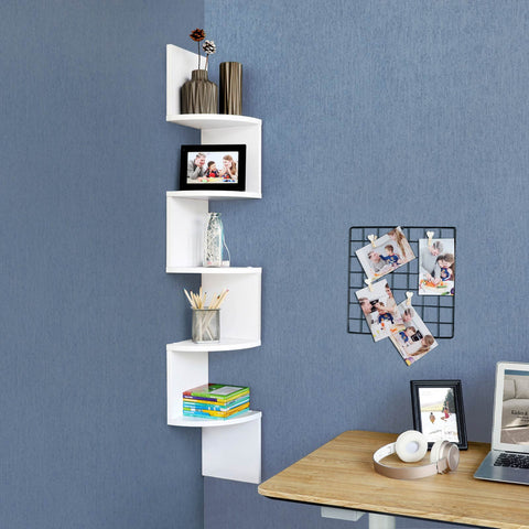 Rootz Floating Corner Shelf - White Bookcase - Wall Mounted Storage - Space-Saving Design - 20 x 127.5 x 20cm