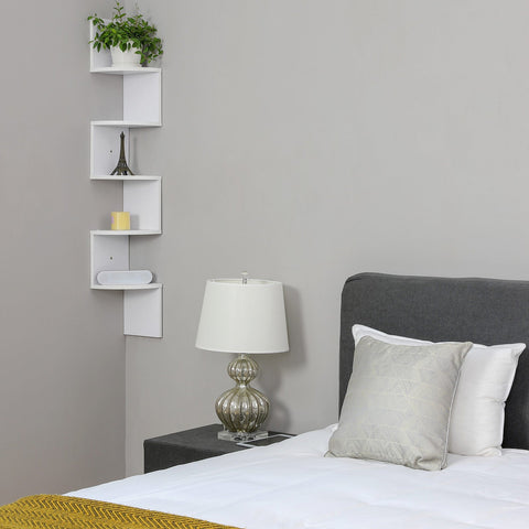 Rootz Floating Corner Shelf - White Bookcase - Wall Mounted Storage - Space-Saving Design - 20 x 127.5 x 20cm
