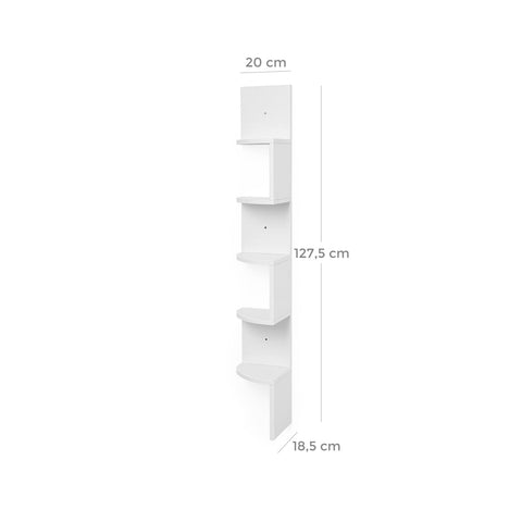 Rootz Floating Corner Shelf - White Bookcase - Wall Mounted Storage - Space-Saving Design - 20 x 127.5 x 20cm