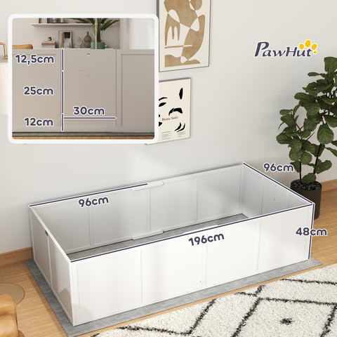 Rootz Dog Litter Box - Whelping Box - Puppy Run - Adjustable Entrances - Pine & MDF - 196 x 96 x 48 cm - White