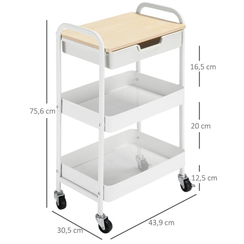 Rootz Kitchen Trolley - Serving Trolley - Storage Cart - Extra Storage - 43.9cm x 30.5cm x 75.6cm