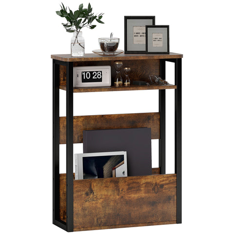 Rootz Side Table Bedside Table - Rustic Brown Table - Industrial Style Table - Adjustable Feet - 46cm x 18cm x 58.5cm