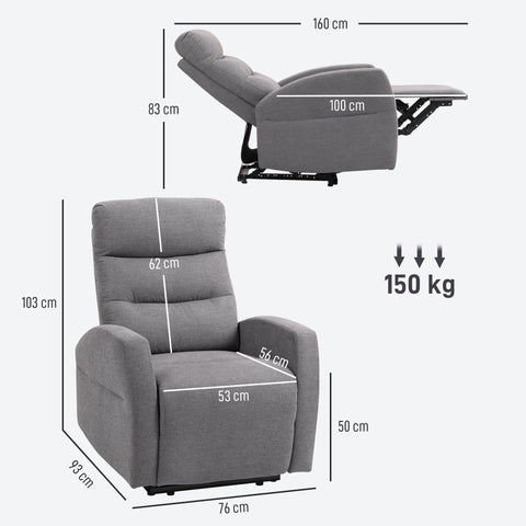 Rootz Adjustable Relaxation Armchair - Modern Upholstered Chair - Recliner with Footrest - Comfort Padding - 76cm x 93cm x 103cm - Grery