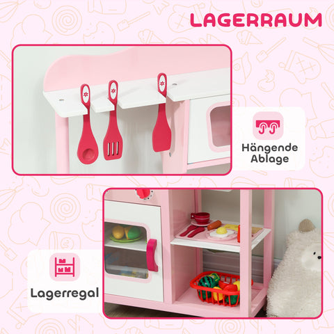 Rootz Children's Play Kitchen - Wooden Toy Kitchen - Pretend Cooking Set - Compact, Safe, Educational - 55x24x86cm - Pink