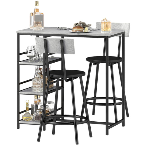 Rootz Baric Set with 2 Stools - Dining Set - Kitchen Furniture - Space-Saving Shelves - 90L x 50B x 90.5H cm