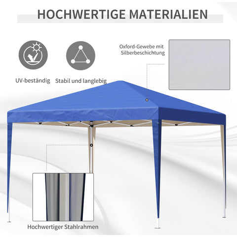 Rootz Pop-Up Folding Gazebo - Garden Tent - Party Pavilion - UV Protection - 2.95 x 2.95m - Steel & Oxford Fabric - Blue