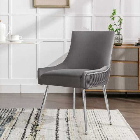 Rootz Gray Velvet Dining Chair - Modern Seating - Elegant Chairs - High Comfort Foam - 54L x 57.5W x 86.5H cm