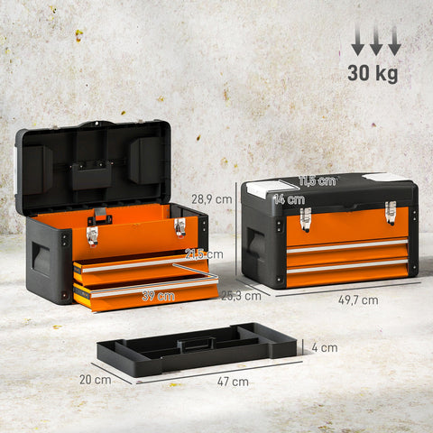 Rootz Tool Box - Storage Chest - Steel Organizer - Scratch & Rust Resistant - 49.7cm x 25.3cm x 28.9cm