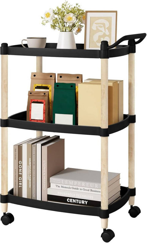 Rootz Rolling Cart Storage Shelf on Wheels - Kitchen Cart - Bathroom Cart - 3 Tier - Flexible Movement - Sturdy - 52.5cm x 73cm x 33cm