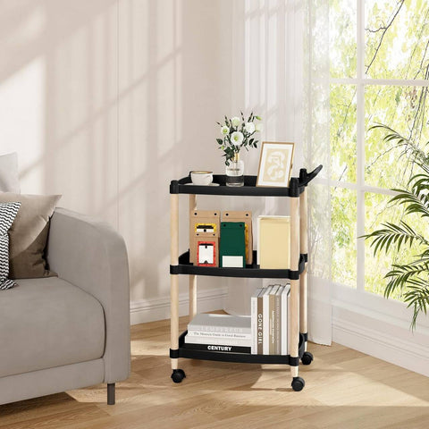 Rootz Rolling Cart Storage Shelf on Wheels - Kitchen Cart - Bathroom Cart - 3 Tier - Flexible Movement - Sturdy - 52.5cm x 73cm x 33cm