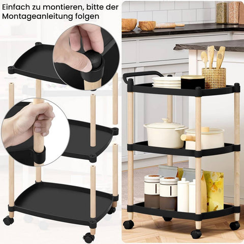 Rootz Rolling Cart Storage Shelf on Wheels - Kitchen Cart - Bathroom Cart - 3 Tier - Flexible Movement - Sturdy - 52.5cm x 73cm x 33cm