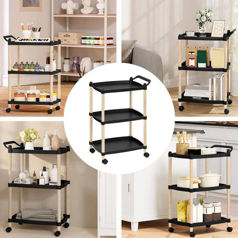 Rootz Rolling Cart Storage Shelf on Wheels - Kitchen Cart - Bathroom Cart - 3 Tier - Flexible Movement - Sturdy - 52.5cm x 73cm x 33cm
