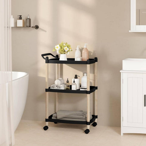 Rootz Rolling Cart Storage Shelf on Wheels - Kitchen Cart - Bathroom Cart - 3 Tier - Flexible Movement - Sturdy - 52.5cm x 73cm x 33cm