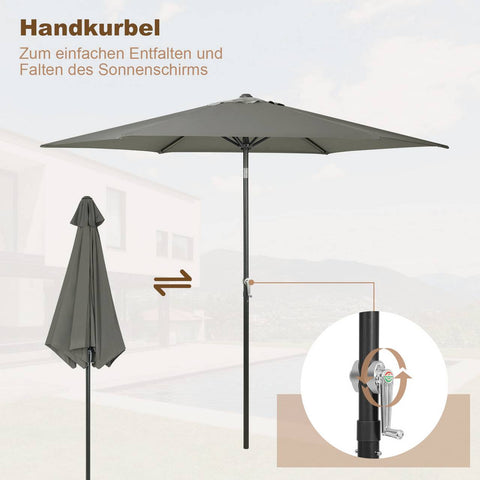 Rootz Premium Outdoor Parasol - Garden Umbrella - Sunshade - UV Protection - Waterproof - Adjustable - Ø 270 x 236 cm