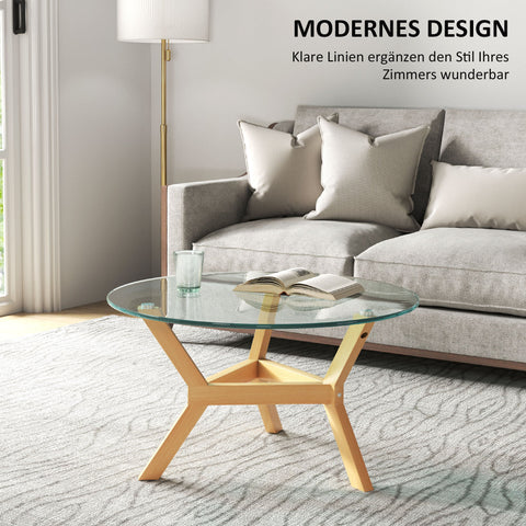 Rootz Round Coffee Table - Matched Glass - Living Room Table - Adjustable Foot Pads - Stable Design - Ø80 x 45H cm