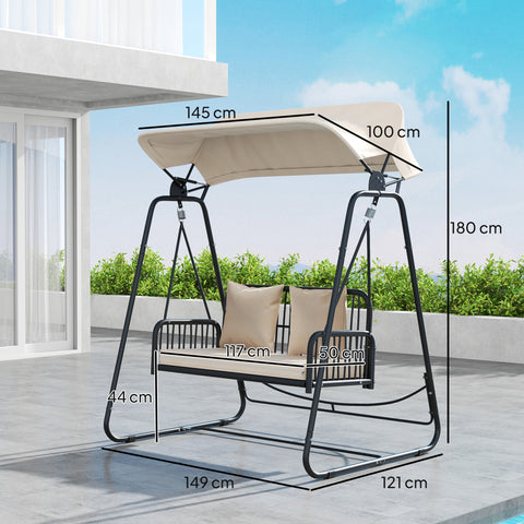 Rootz Rattan Hollywood Swing - 2-Seater Garden Swing - Outdoor Swing - UV Resistant - 149 x 121 x 180 cm