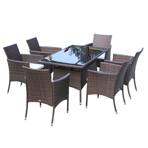 Rootz 7-Piece Polyrattan Garden Furniture Set - Outdoor Dining Set - Patio Furniture - Durable Construction - Comfortable Seating - Easy Maintenance - Table: 150L x 80W x 74H cm, Chairs: 61L x 60W x 85H cm