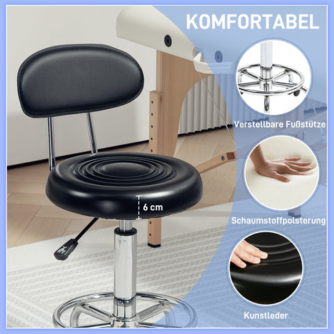 Rootz Roll Stool - Adjustable Rotatable Stool - Salon Chair - All-day Comfort - Black - 32b x 40t x 70-86h cm