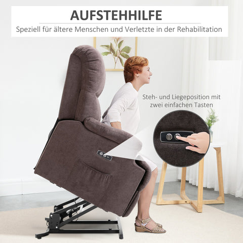Rootz Brown Relaxation Armchair - Reclining Stand-Up Chair - Adjustable Lift Chairs - USB Connection - 98cm x 82cm x 106cm