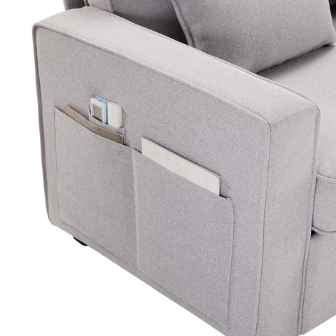 Rootz 4-Seater Linen Sofa - Modern Couch - Comfortable Seating - Adjustable Lumbar Cushions - 264x83x87 cm - Gray