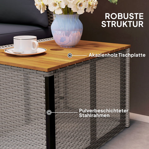 Rootz Poly Rattan Sun Lounger - Double Bed - Outdoor Recliner - Weather-Resistant - 125x114x72.5 cm Grey