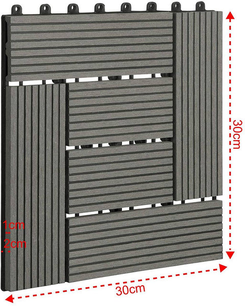 Rootz Premium WPC Patio Tiles - Decking Tiles - Interlocking Flooring - Durable & UV-Resistant - Easy Installation - Versatile Use - 30cm x 30cm x 1.8cm
