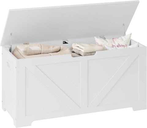 Rootz White Shoe Bench with Storage - Bed Bench - Ottoman - 76L Hidden Storage - Robust Engineered Wood - 100cm x 47cm x 40cm