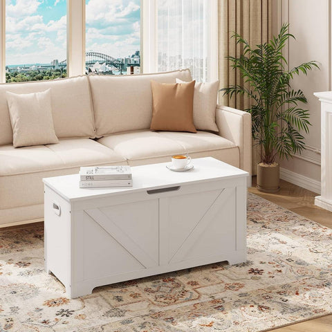 Rootz White Shoe Bench with Storage - Bed Bench - Ottoman - 76L Hidden Storage - Robust Engineered Wood - 100cm x 47cm x 40cm