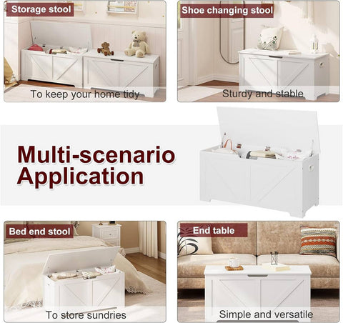 Rootz White Shoe Bench with Storage - Bed Bench - Ottoman - 76L Hidden Storage - Robust Engineered Wood - 100cm x 47cm x 40cm