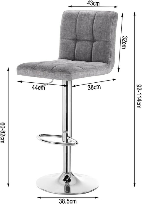 Rootz Barkruk in hoogte verstelbaar - Tegenkruk - Draaistoel - Verchroomde duurzaamheid - Ergonomisch ontwerp - Vloerbescherming - 44 cm x 38 cm x 92-114 cm