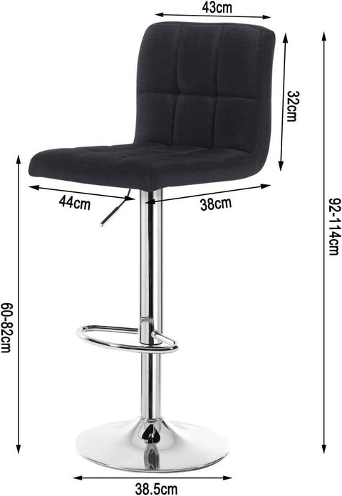 Rootz Bar Stool - Adjustable Bar Chair - Ergonomic Counter Stool - Durable Linen Seat - Metal Frame - Floor Protection - 92cm-114cm x 44cm x 38cm