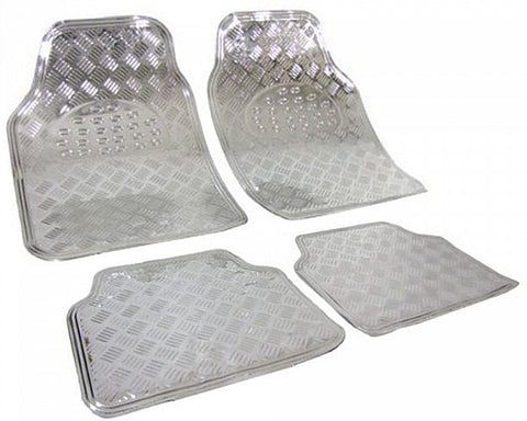 Rootz Universal Auto Footmats Set - Car Floor Mats - Durable Car Liners - Optimal Protection - 69x49cm Front, 46x47cm Rear - Silver Chrome Optics