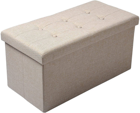 Rootz Storage Stool - Foldable Seat Chest - Large Capacity - Linen Fabric - 76cm x 38cm x 37.5cm - Shoe Bench - Bed Bench