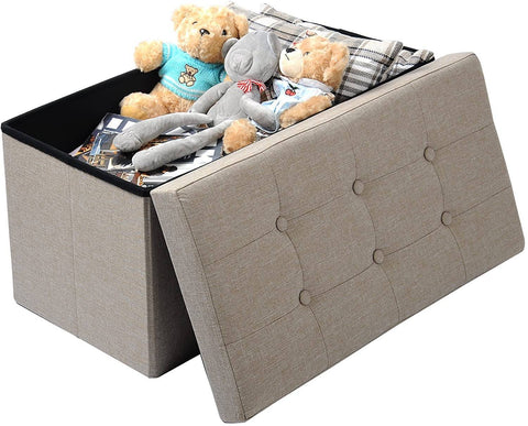 Rootz Storage Stool - Foldable Seat Chest - Large Capacity - Linen Fabric - 76cm x 38cm x 37.5cm - Shoe Bench - Bed Bench