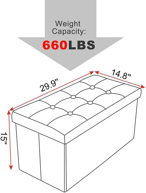 Rootz Storage Stool - Foldable Seat Chest - Large Capacity - Linen Fabric - 76cm x 38cm x 37.5cm - Shoe Bench - Bed Bench