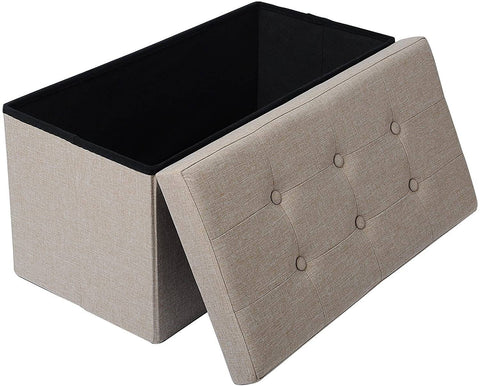 Rootz Storage Stool - Foldable Seat Chest - Large Capacity - Linen Fabric - 76cm x 38cm x 37.5cm - Shoe Bench - Bed Bench