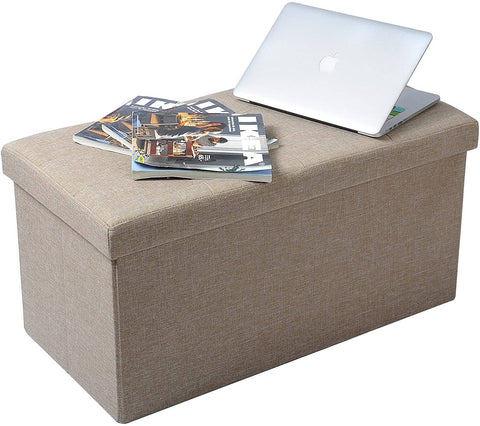 Rootz Storage Stool - Foldable Seat Chest - Large Capacity - Linen Fabric - 76cm x 38cm x 37.5cm - Shoe Bench - Bed Bench