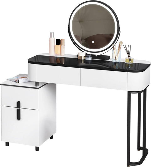 Rootz Deluxe Makeup Vanity - Dressing Table - Beauty Station - Adjustable LED Lighting - Spacious Storage - Sturdy Design - 100cm x 125cm x 40cm