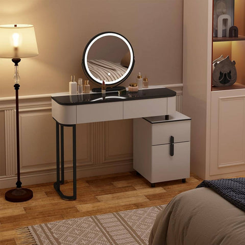 Rootz Deluxe Makeup Vanity - Dressing Table - Beauty Station - Adjustable LED Lighting - Spacious Storage - Sturdy Design - 100cm x 125cm x 40cm