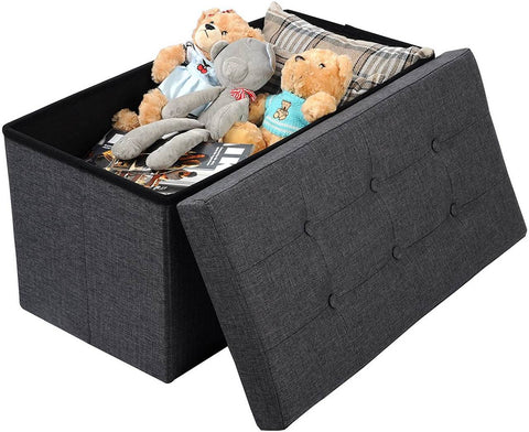 Rootz Foldable Storage Box Bench - Fabric Ottoman - Large Capacity - Comfortable Seat - 76cm x 38cm x 37.5cm