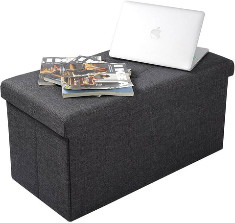 Rootz Foldable Storage Box Bench - Fabric Ottoman - Large Capacity - Comfortable Seat - 76cm x 38cm x 37.5cm