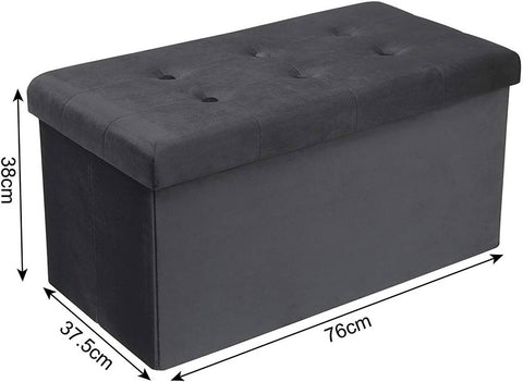 Rootz Foldable Storage Box - Ottoman Bench - Velvet Upholstery - 80L Capacity - 76cm x 38cm x 37.5cm - Max Load 300kg