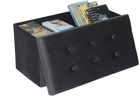 Rootz Foldable Storage Box - Ottoman Bench - Velvet Upholstery - 80L Capacity - 76cm x 38cm x 37.5cm - Max Load 300kg