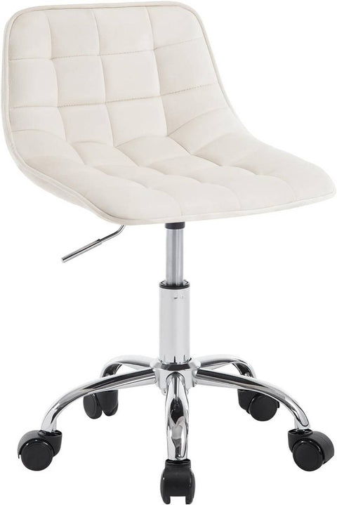 Rootz Office Stool - Ergonomic Work Chair - Velvet Swivel Chair - Comfortable, Adjustable, Durable - Cream White - 43cm x 60-67.5cm x 50cm