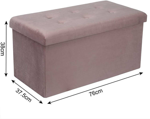 Rootz Velvet Storage Stool - Foldable Ottoman - Large Capacity - Elegant Design - 76cm x 38cm x 37.5cm