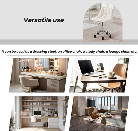 Rootz Office Stool - Ergonomic Work Chair - Velvet Swivel Chair - Comfortable, Adjustable, Durable - Cream White - 43cm x 60-67.5cm x 50cm